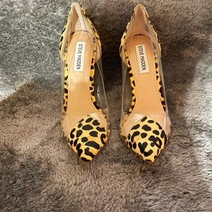 Never worn Steve Madden, real fur,  leopard print heels